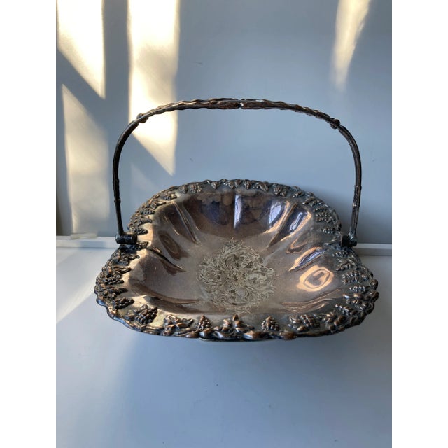 1910s Victorian Grape Vine Design Silver Plated Wedding Basket For Sale - Image 10 of 10