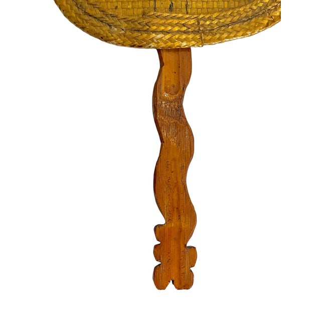 Chinoiserie Vintage Woven Rattan Hand Fan With Carved Wooden Handle For Sale - Image 3 of 7
