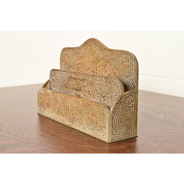 Tiffany Studios New York Zodiac Pattern Bronze Doré Letter Rack For Sale - Image 12 of 12