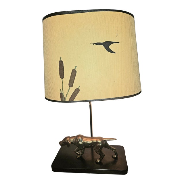 Vintage Sporting Dog Lamp With Custom Shade For Sale