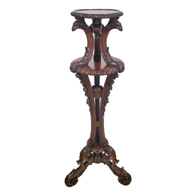 Antique American Federal Style Carved Wood Fern Stand Pedestal For Sale