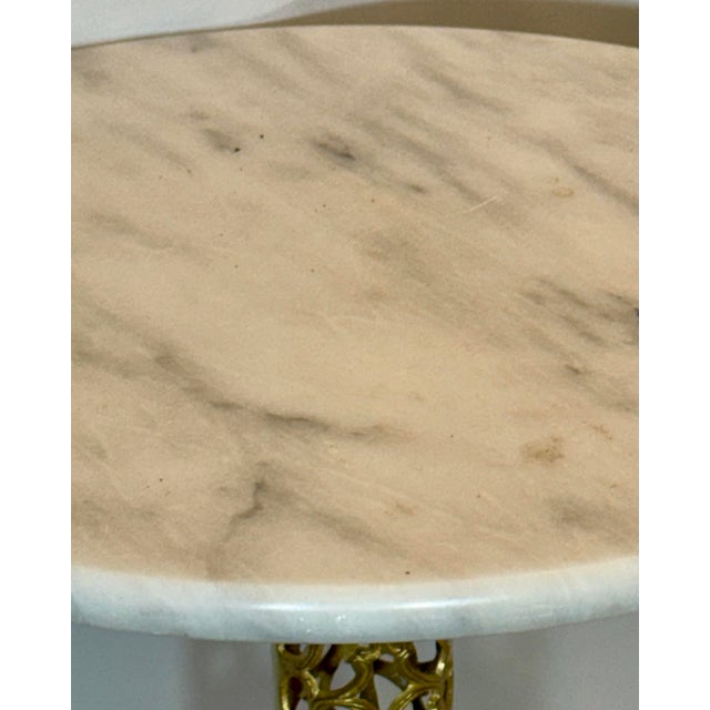 Mid-20th Century French Style Reticulated Brass & Carrara Marble Drinks Table For Sale - Image 9 of 10