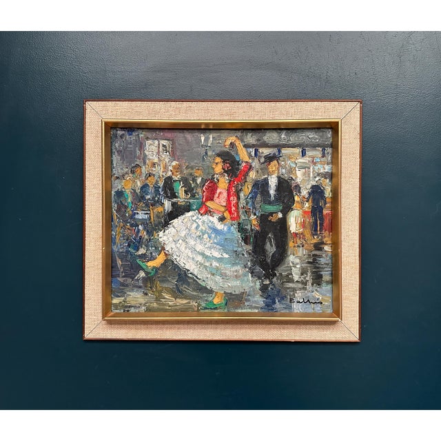 Mid 20th Century Dancing Couple in Lively Setting, 1950s, Oil on Canvas, Framed For Sale - Image 5 of 18
