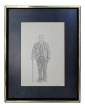 C. Hallam "Portrait Sketch of Man with a Cane" 1975