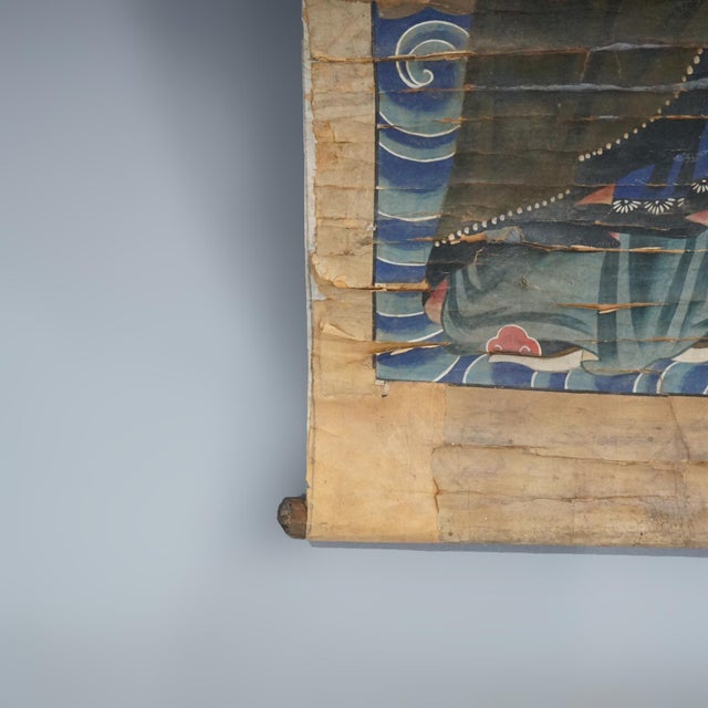 Large Antique Chinese Deity Scroll Painting 19th Century For Sale - Image 11 of 12