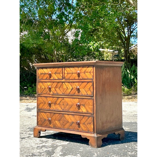 Wood Vintage Boho Herringbone Chest of Drawers For Sale - Image 7 of 10