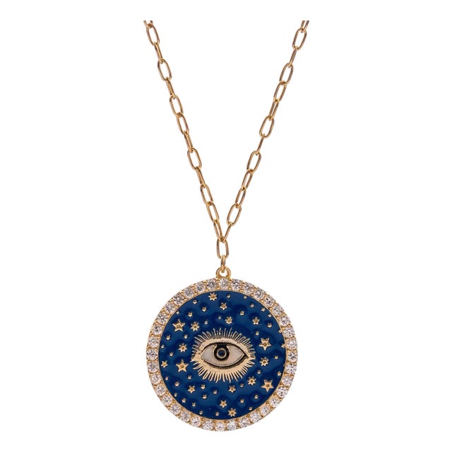 Cosmic Evil Eye Star Medallion Gold Necklace For Sale