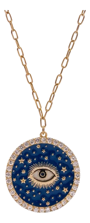 Cosmic Evil Eye Star Medallion Gold Necklace