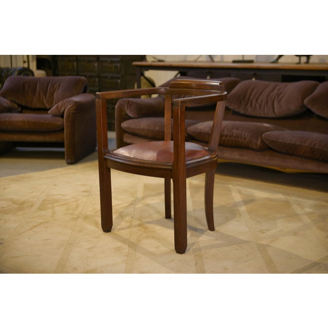 Oak and Imitation Leather Armchair, 1940s For Sale - Image 9 of 13