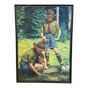 Early 20th Century Large Signed Oil on Canvas Painting by Alfred Waagner – Two Scouts in an Alpine Meadow.