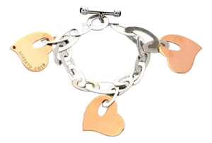 Roberto Coin 18k Rose & White Gold Triple Hearts Charm Oval Link Toggle Bracelet