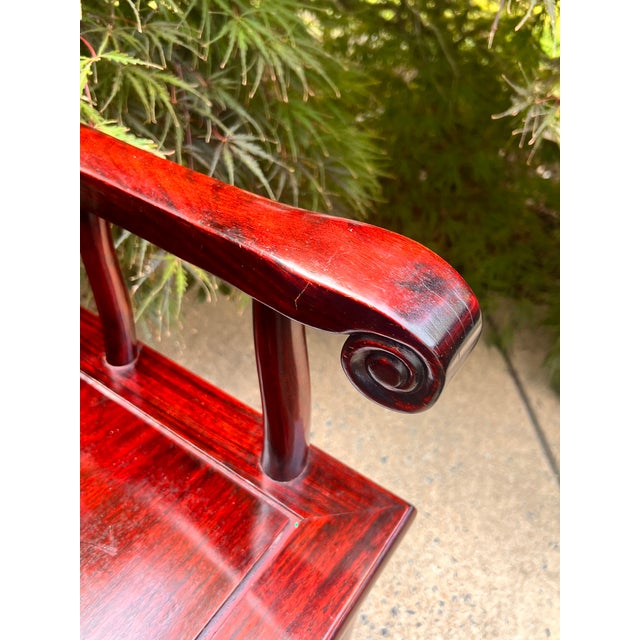Mid 20th Century Vintage Asian Chinoiserie Hand Carved Telephone Gossip Rosewood Table Bench For Sale - Image 5 of 8
