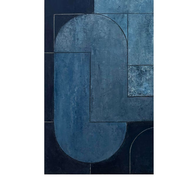 Contemporary Geometric, Abstract Oil and Cold Wax Painting Monochromatic Blue/Grey by Stephen Cimini For Sale In New York - Image 6 of 7