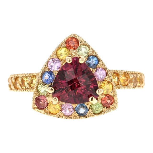 2.47 Carat Tourmaline Sapphire 14 Karat Yellow Gold Cocktail Ring Size 7 For Sale