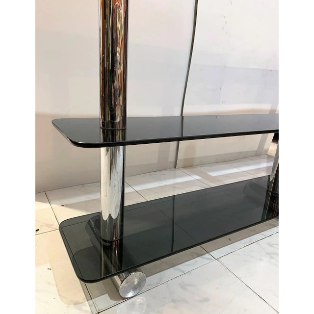 Chromed Metal and Smoked Glass Shelf, 1970s For Sale - Image 4 of 7