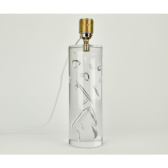 Glass Vintage Mid Century Modern Kosta Boda Table Lamp Solid Crystal Bubble Glass | Scandinavian Accent Light Clear Minimalist Black Cilinder Buffet 1960 For Sale - Image 7 of 9