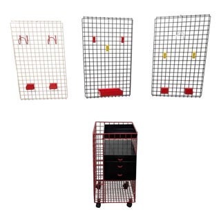 Office Trolley on Castors in Iron and Laminate with Accessory Grids, 1980s, Set of 4 For Sale