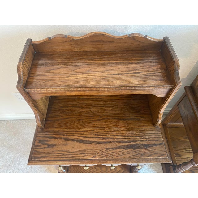Late 20th Century Pennsylvania House Pair of Unique Tiered Solid Oak Nightstands American Traditional With Colonial Style Excellent Condition For Sale - Image 11 of 16