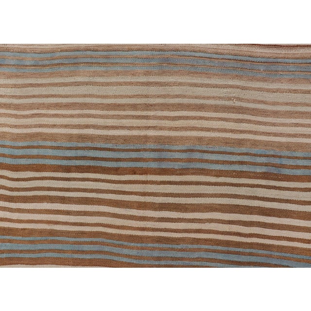Vintage Hand Woven Turkish Kilim With Stripes in Brown, Cream and Light Blue For Sale - Image 9 of 10