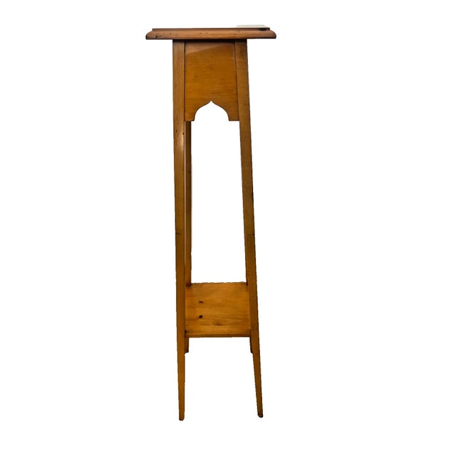 1980s Vintage Lane Wood Plant Stand Museum Folk Art Pedestal Tall Accent Table For Sale - Image 5 of 14