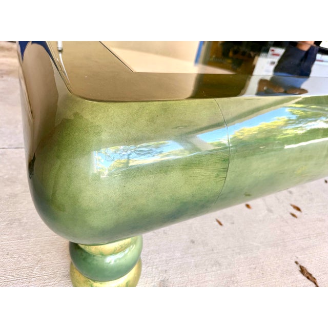 Postmodern Late 20th Century Green Goatskin Goat Skin Enrique Garcel Designer Coffee Table For Sale - Image 3 of 12