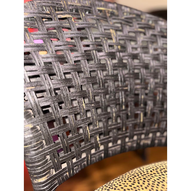 Palecek Designer Black Woven Rattan Cheetah Counter Stool Set For Sale - Image 11 of 12