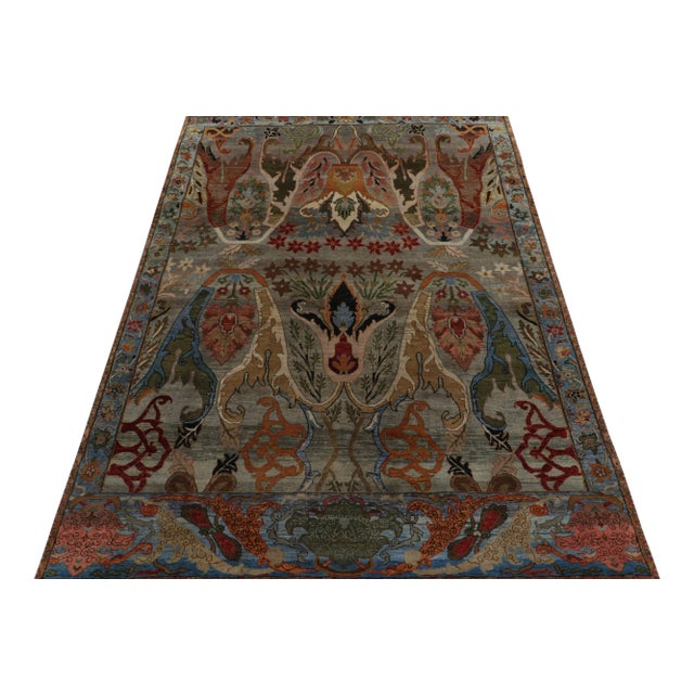 Traditional Rug & Kilim’s Classic Style Rug in Gray, Green & Blue With Polychrome Florals For Sale - Image 3 of 7