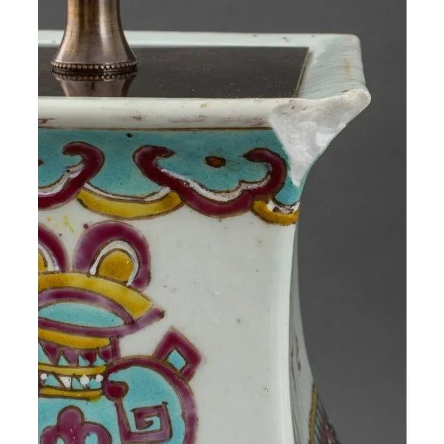 1900s Chinese Ceramic Vases Mounted as Lamps, Pair For Sale - Image 4 of 12