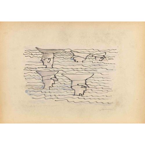 Watercolor on cardboard realized by Mino Maccari in 1960s. Hand signed in pencil lower right. Very good condition. This...