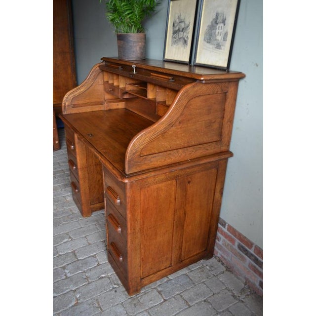 Antique Oak Roll-Up Desk and Office Chair, Set of 2 For Sale - Image 6 of 17