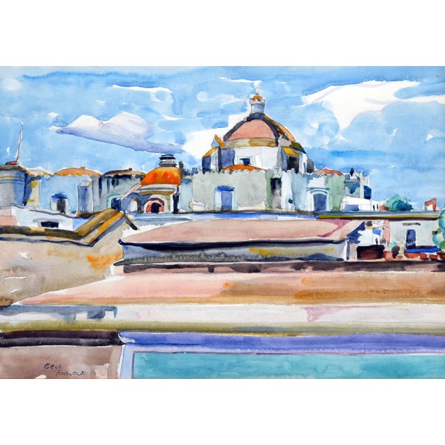 Vibrant Mexico Cathedral by Eugenia Francis Baker McComas (American, 1886-1982). Presented in a wooden frame. Shipped...