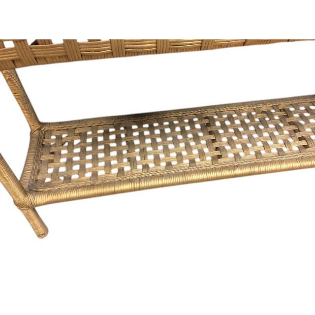 1970s Vintage Rattan Two Tier Console Table / Wicker Sofa Table For Sale - Image 5 of 5