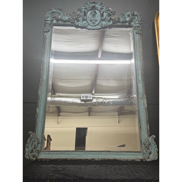 Late 20th Century Louis XVI Style Teal Polychromed Mirror For Sale - Image 4 of 9