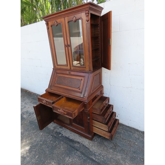 Late 1880s Victorian Eastlake Two Part Tall Secretary Desk 6372 For Sale - Image 15 of 18