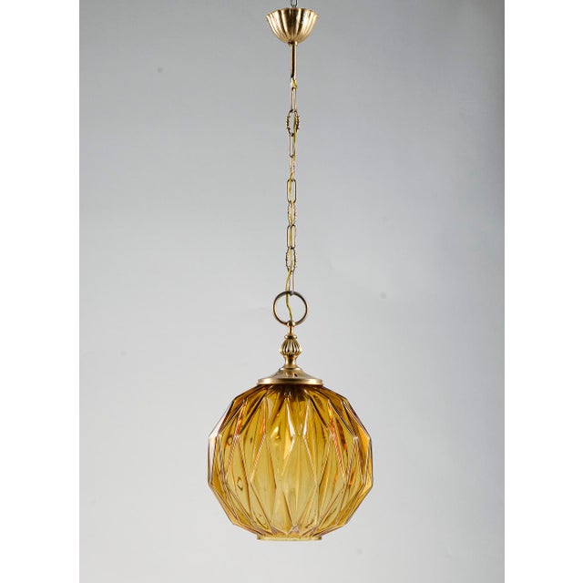 Chandelier in Faceted Amber Glass from Targetti Sankey, Italy, 1980 For Sale - Image 10 of 15