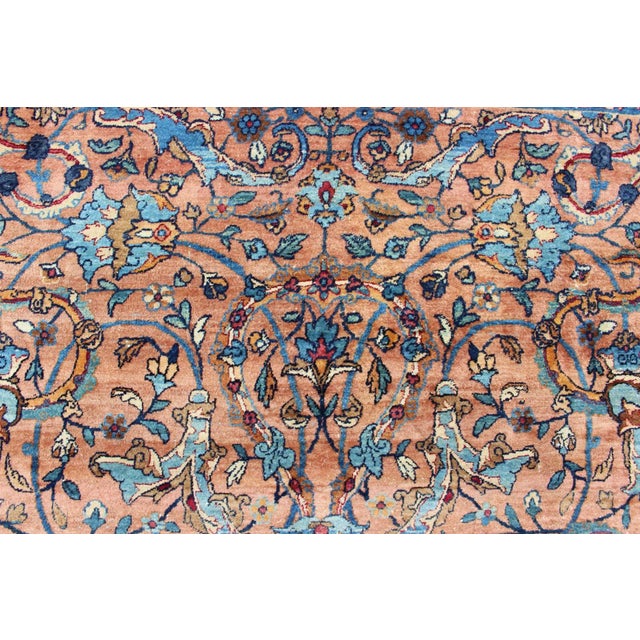Salmon Classic Colorful Antique Large Lavar Kerman Rug in Salmon Background For Sale - Image 8 of 13