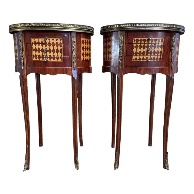 Louis Xv Marquetry Bedside Tables, Set of 2 For Sale