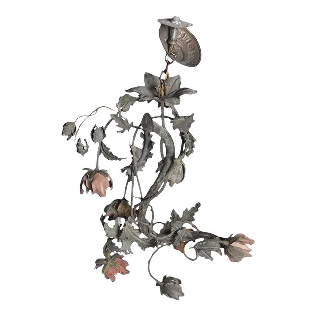 1920s Wrought Iron Floral Vine Chandelier For Sale
