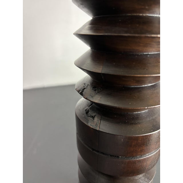 French Brutalist Turned Wood Table Lamp by Charles Dudouyt, 1940s For Sale - Image 9 of 14