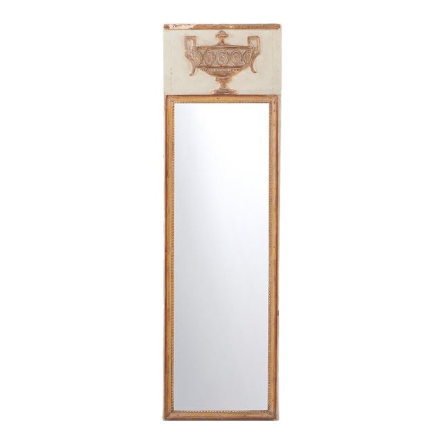 French Painted and Gilt Narrow Mirror, Late 19th C. For Sale