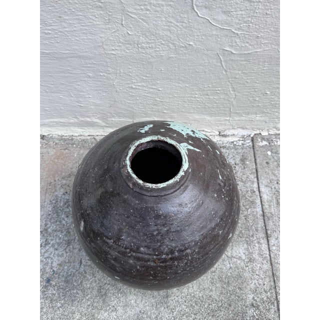 Antique Mexican Tinaja Water Jar With Peeling Celadon Paint, Oaxacan Folk Pottery, C. Early 20th Century For Sale - Image 9 of 10