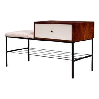 Phone Bench in Rosewood, Fabric & Metal, Geraldo De Barros, 1950s For Sale