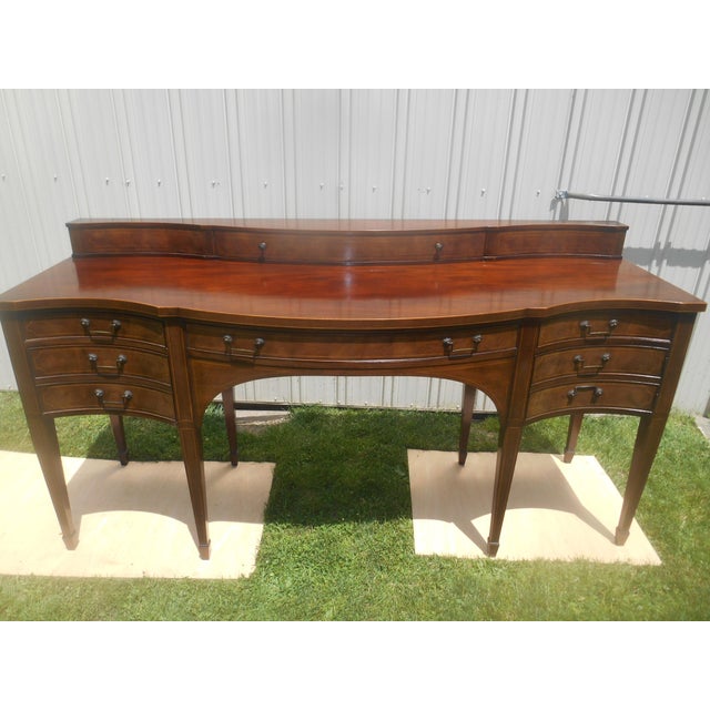 Hepplewhite Gorgeous Baker Furniture Two Tier Bow Front Mahogany Hepplewhite Sideboard / Buffet For Sale - Image 3 of 9