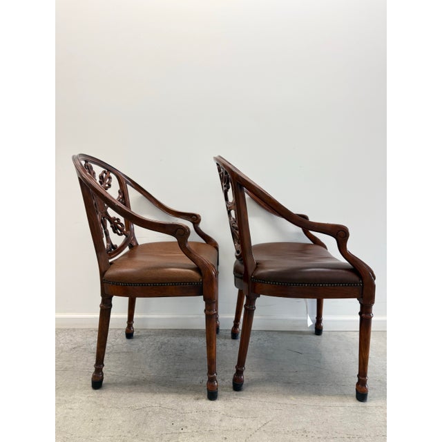 Brown Pair of Theodore Alexander Regency Style Mahogany Armchairs With Leather Seats For Sale - Image 8 of 16