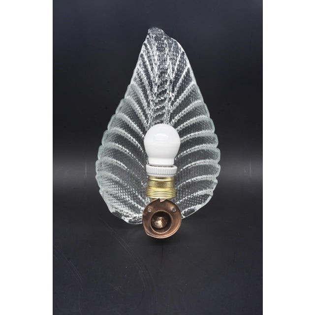Barovier & Toso 1950s Art Deco Wall Light Trasparent Jewel Murano Glass Leave by Barovier E Toso For Sale - Image 4 of 12