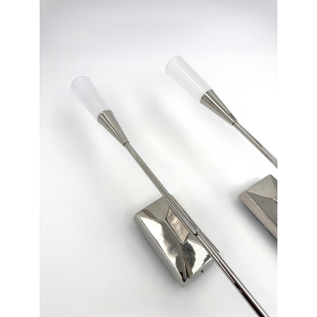 Contemporary Pair of Visual Comfort Stellar Single Tail Led Wall Sconces in Polished Nickel (Pre-Owned) For Sale - Image 3 of 12