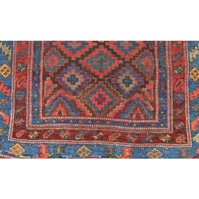 Textile Mid 19th Century Sauj Bulak Kurd Carpet in Soft Colors and Diamond Shapes 4'1 X 5'11 For Sale - Image 7 of 11