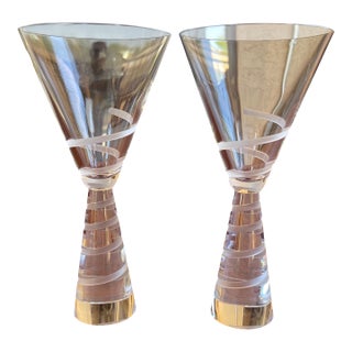 Vintage 1980s Salviati Eliche Venetian Crystal Martini Glasses - Pair For Sale