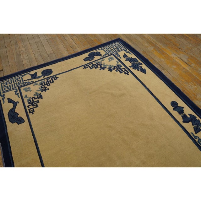 1900s Classic Beige Solid Field Chinese Motifs Antique Peking Small Wool Rug For Sale - Image 9 of 10