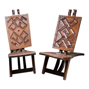 1960s African Ceremonial Chief Chairs Hand Carved Wood